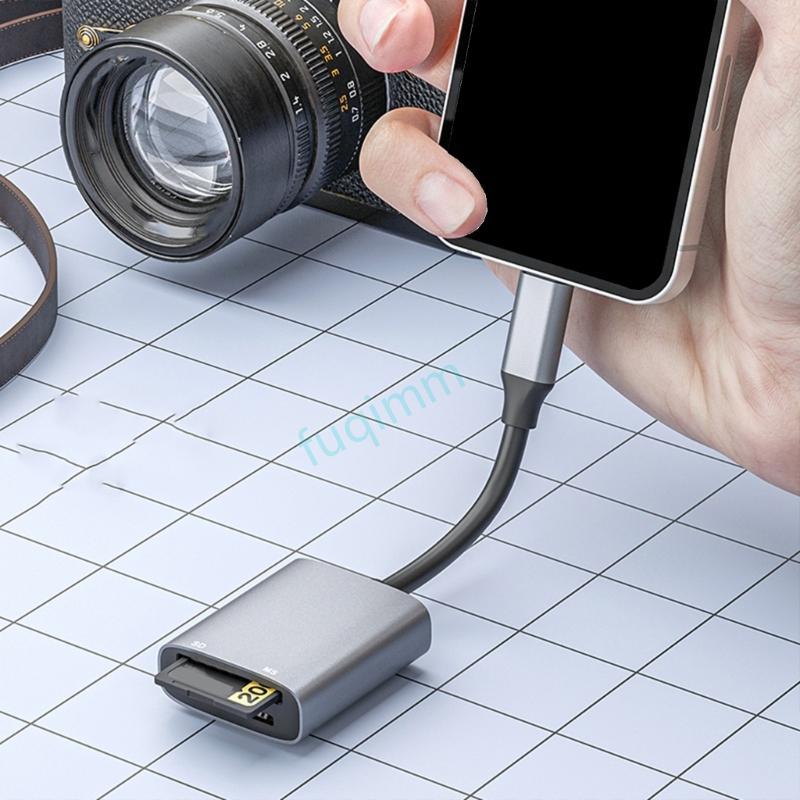 FQMM USB C ถึง SD + MS Card Reader อะแดปเตอร์การ์ดหน่วยความจํา Fast Data Transfer USB C ถึง SD + MS 