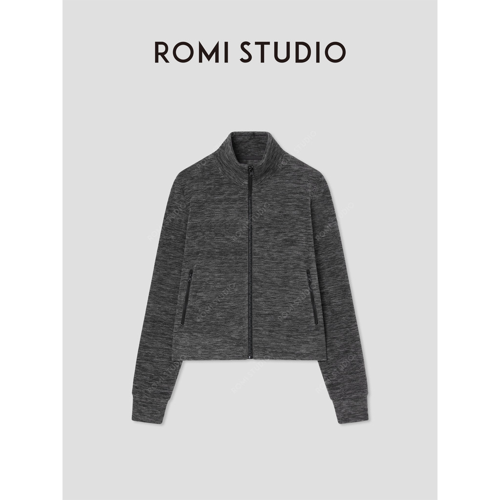 R ROMI STUDIO < American Casual} ขนแกะผ้าพันคอดอกไม้ยืดเสื้อแจ็คเก็ตลําลอง RW24AS90928