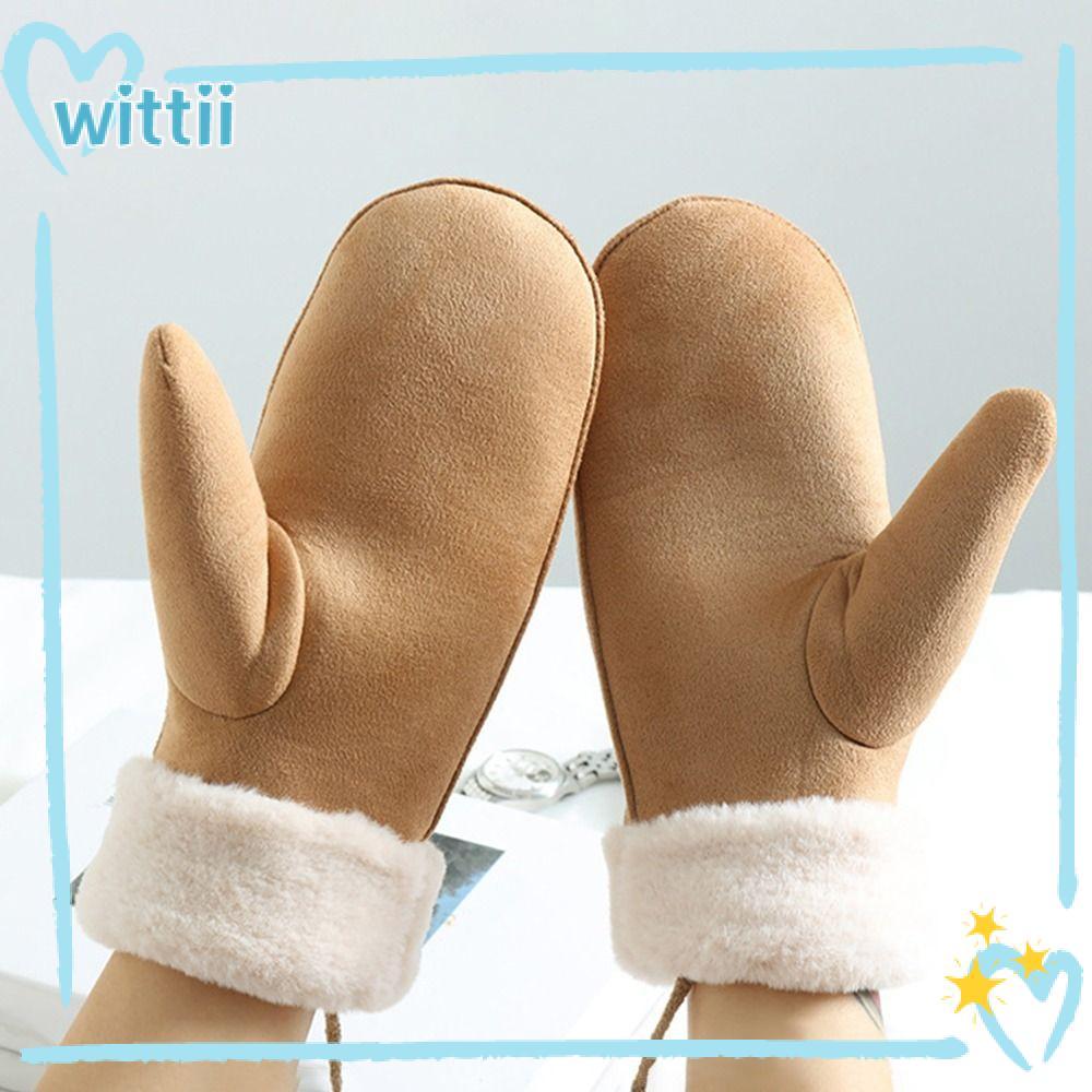 WITTII 1 คู่ WARM Mittens, Faux Suede Plush Cuffs ถุงมือฤดูหนาว,นุ่มคอสายคล้องคอ WARM Faux Suede Mit