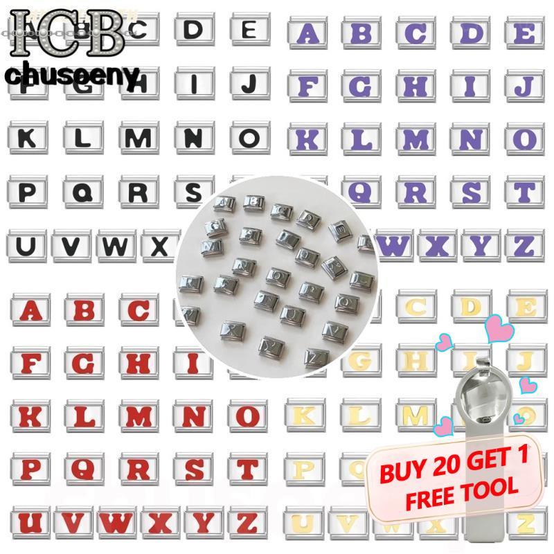 ตัวอักษร 2026 ใหม่แฟชั่นอิตาเลี่ยน Charm Links สําหรับสร้อยข้อมือ Fit 9 มม.สร้อยข้อมือสแตนเลสเครื่องประดับ DIY ทํา
