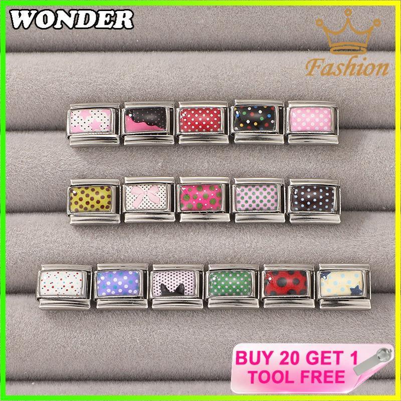สีสันลายจุดอิตาเลี่ยน Charm สร้อยข้อมือ Fit 9 มม.สร้อยข้อมือสแตนเลสเครื่องประดับทําอุปกรณ์เสริม DIY Retro บุคลิกภาพโมดูลสร้อยข้อมือ