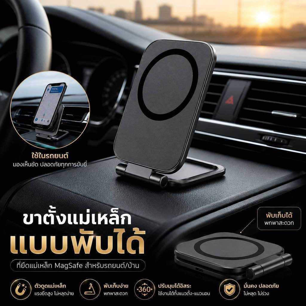 📌 ขาตั้งโทรศัพท์แม่เหล็กแบบพับได้ MagSafe