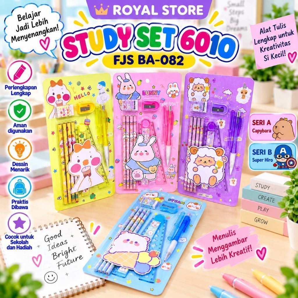 CHILDRENS STATIONERY PACKAGE STUDY SET 6010 FJS BA-082 ATTRACTIVE