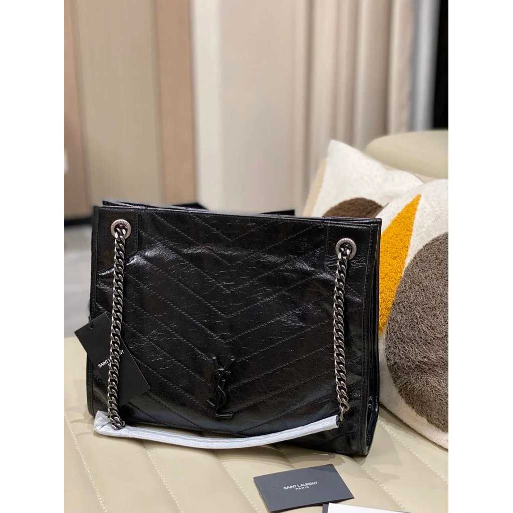 YSL niki shoppingniki tote ความจุขนาดใหญ่ Oil Wax Cowhide tote กระเป๋า ysl tote ysl ขนาดใหญ่ ysl tot