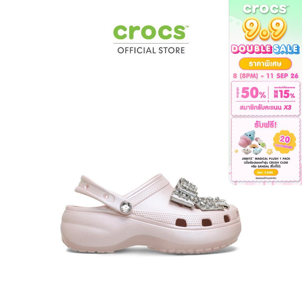 CROCS รองเท้าลำลองผู้หญิง CLASSIC PLATFORM BEDAZZLED BOWS CLOG - QUARTZ
