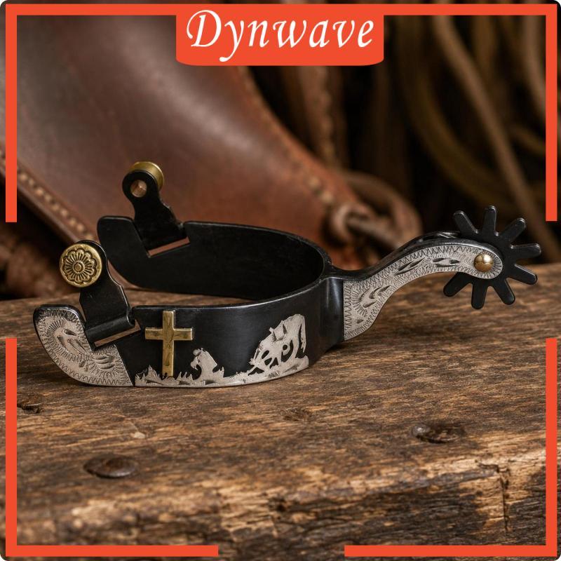[Dynwave] แผ่นเงินเยอรมัน Black Iron Spurs 2 1/4 นิ้ว Shank Western Cowboy Spurs ออกแบบผู้ชายเกียร์ข