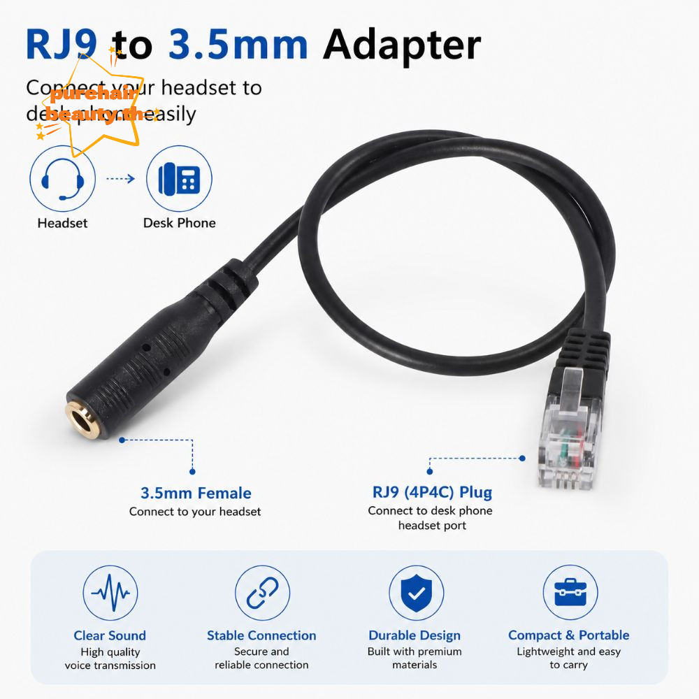 PUREHAIRBEAUTY RJ9 Connector, เปลี่ยนอะไหล่ RJ9 สายอะแดปเตอร์, Professional Universal 3.5 มม. ถึง RJ