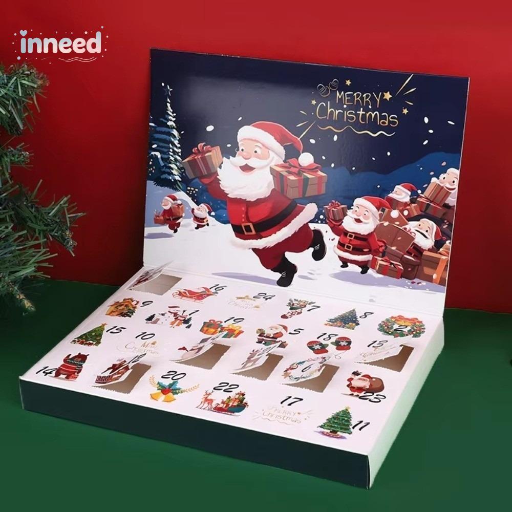 INNEED Christmas Advent Calendar, 24 Grids DIY Fillable Christmas Counting Calendar, Empty Gift Box 