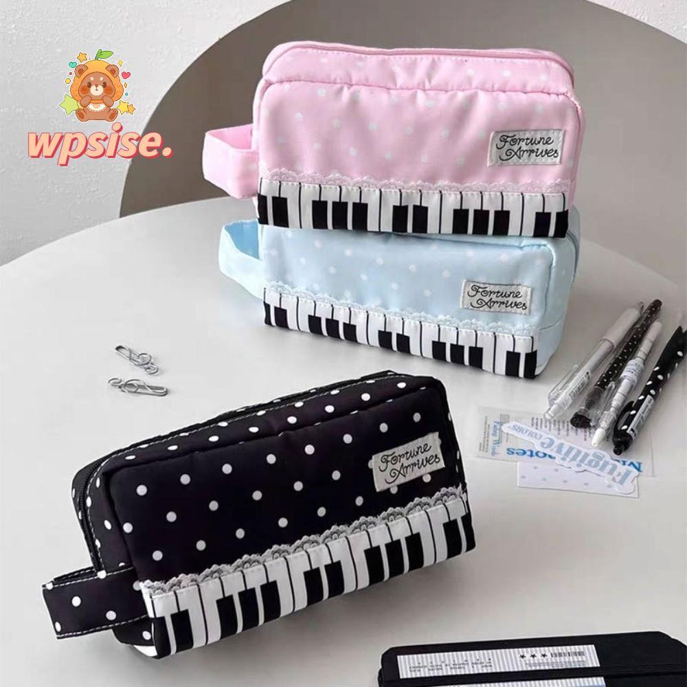 ดินสอ WPSISE ,พร้อมที่จับความจุขนาดใหญ่ปากกากระเป๋า, Kawaii Polka Dot เปียโนคีย์พิมพ์เครื่องเขียนกระ