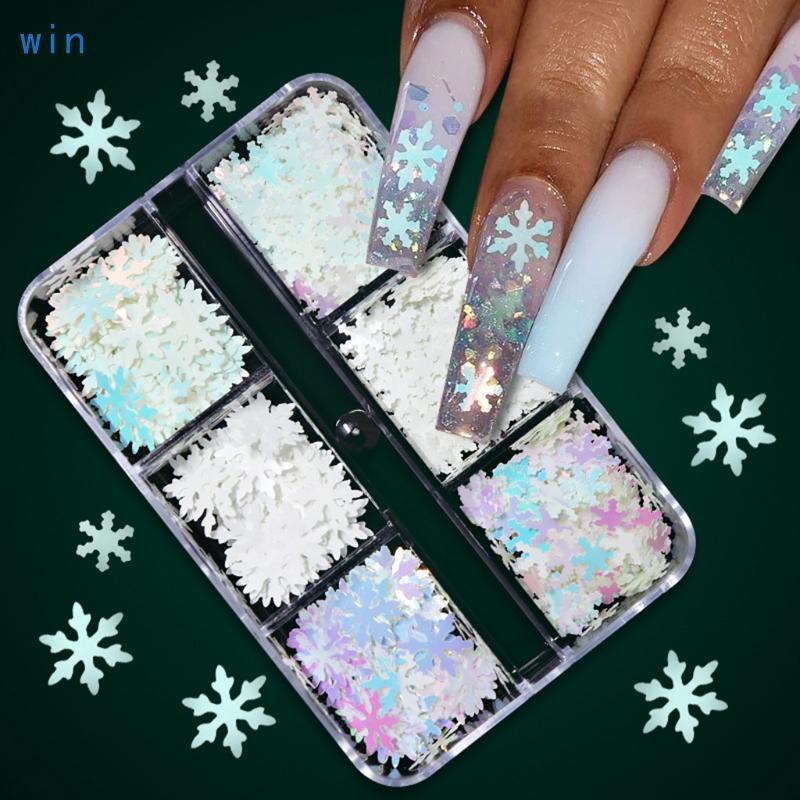 Win Christmas Glitter Nail Sequins Snowflake Shape Glitter Sticker Decor