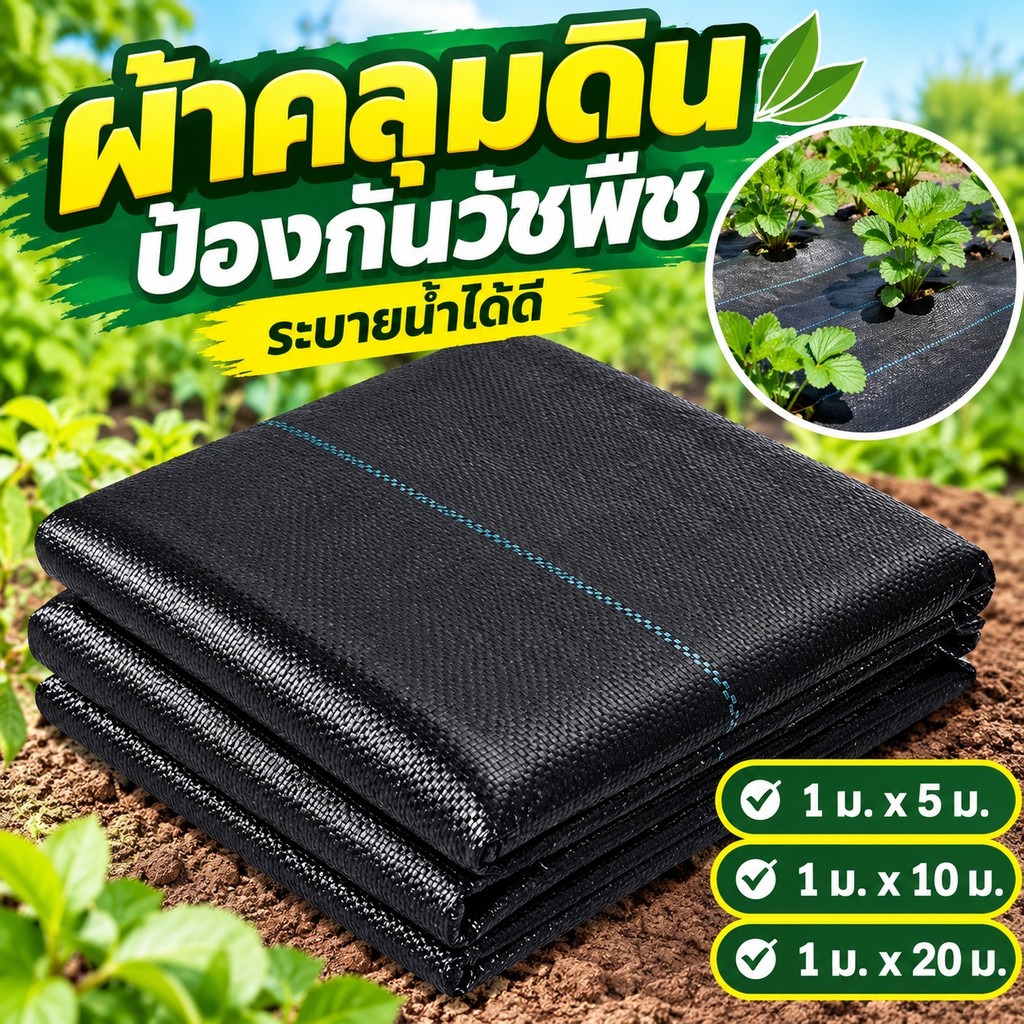 ผ้าคลุมดิน PP ผ้าคลุมหญ้า ผ้าคลุมวัชพืช พลาสติกคลุมดิน ระบายน้ำได้ สำหรับสวนและแปลงปลูก