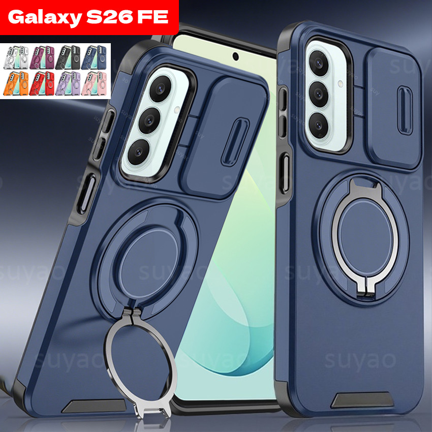 สําหรับ Samsung Galaxy S26 FE S26FE Ultra Plus 2026 เคสโทรศัพท์เกราะผู้ถือแหวนเลนส์ป้องกันปลอก SamsungS26FE S25 S24 ขาตั้งแม่เหล็กกันกระแทกฝาหลัง
