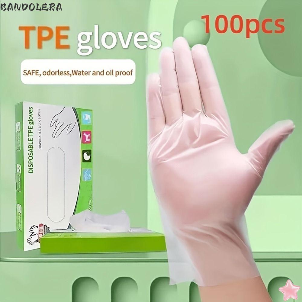 Bandolera ถุงมือทําความสะอาด 100 ชิ้น, ถุงมือแบบใช้แล้วทิ้ง TPE เกรดอาหาร, กรดโปร่งใสทํางานความปลอดภัยถุงมือยางกันลื่นฟรี
