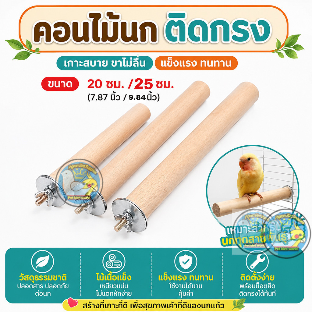 ขาตั้งนก คอนนกแก้ว คอนยืนนก ที่ยืนนก คอนไม้ธรรมชาติ สำหรับนกแก้ว เลิฟเบิร์ด ค๊อกคาเทล ซันคอนัวร์ หงส์หยก ฝึกบิน ยืนเล่น