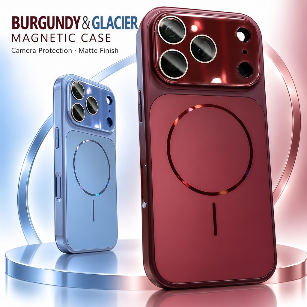 ใหม่ Burgundy Glacier Magnetic Case สําหรับ IPhone 18 Pro 17 16 15 14 13 Pro Max Luxury Matte PC กล้องป้องกันปลอกกันกระแทกปกแข็ง