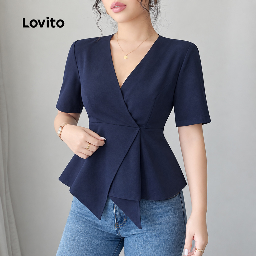 (RCL) Lovito สง่างาม เสื้อบลาเซ่แบบพลีท สไตล์ไม่สมมาตร สำหรับฤดูใบไม้ผลิ/ฤดูร้อน สีขาวออฟไวท์ ผู้หญิง เกาหลี อินเทรนด์ L138AD845 — صورة 6