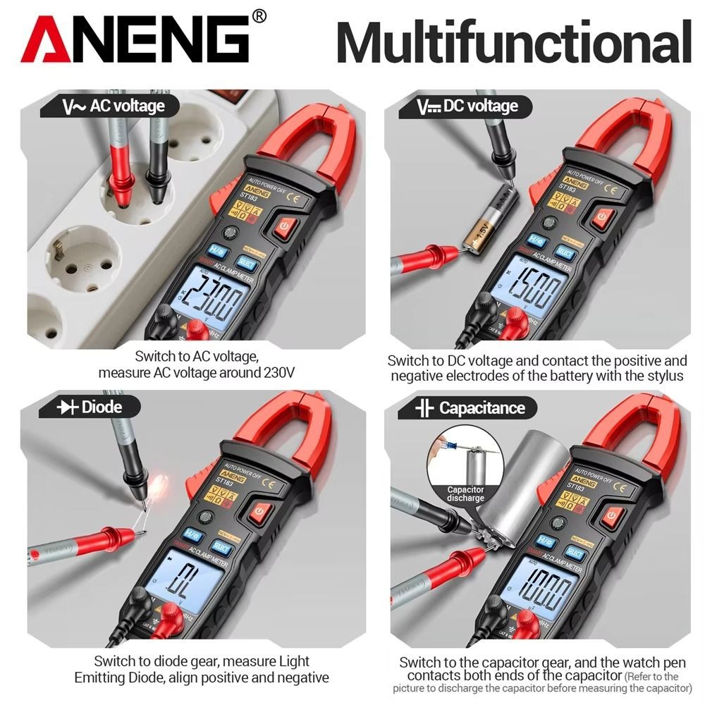 GORG Digital Clamp Meter, 6000 นับ DC/AC Tester มัลติมิเตอร์แบบดิจิตอล,มัลติฟังก์ชั่น Professional จอแสดงผล LED เครื่องทดสอบแรงดันไฟฟ้า - รูปที่ 4
