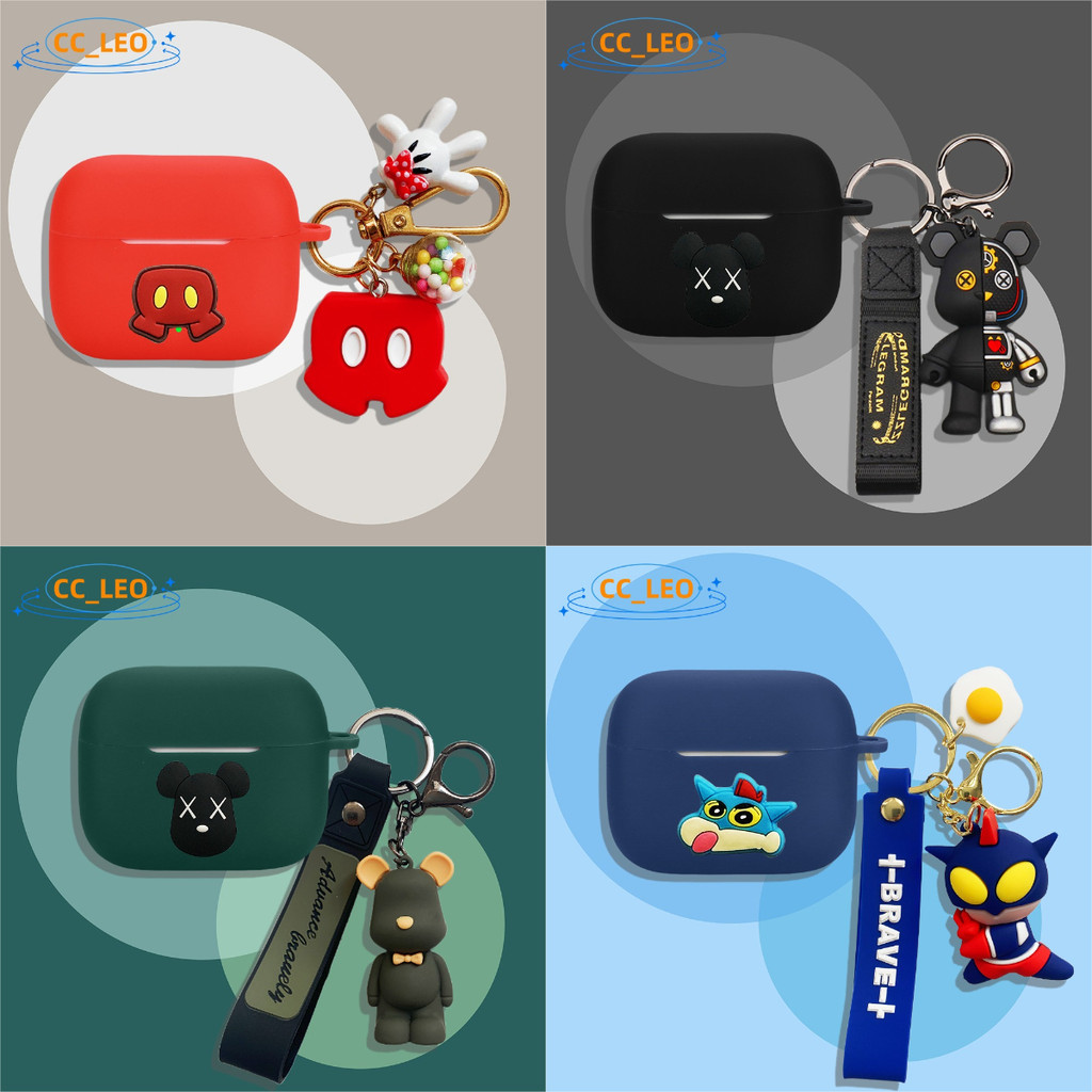 For Huawei Freebuds SE4 ANC Case Cute Bear Cartoon Metal Keychain Pendant Silicone Soft Case Suitable for Huawei Freebuds SE4 ANC Shockproof Shell Protective Cover