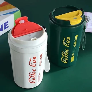 แก้วน้ำ 450ML มีฝาปิด เก็บความเย็นความร้อน แถมสายคล้อง เก็บความเย็นได้ยาวนาน24ชม. สแตนเลส พกพาสะดวก T01247