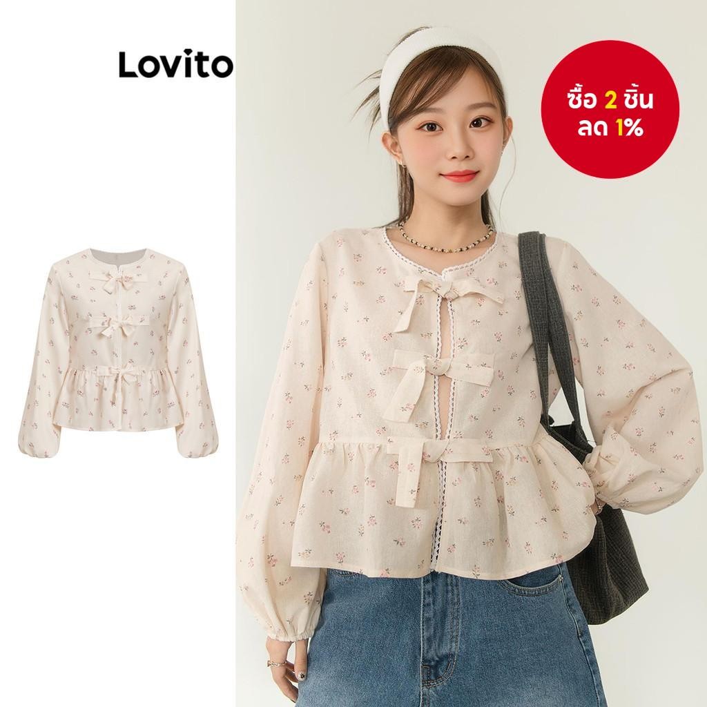 ผู้หญิงน่ารักเสื้อ Ditsy Floral Tie เสื้อลูกไม้ด้านหน้า L106AD869