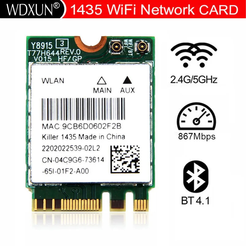 การ์ดเครือข่ายไร้สาย Dual Band QCNFA344A 1435 802.11ac 867Mbps Wifi Bluetooth 4.1 M.2 Better BCM9435