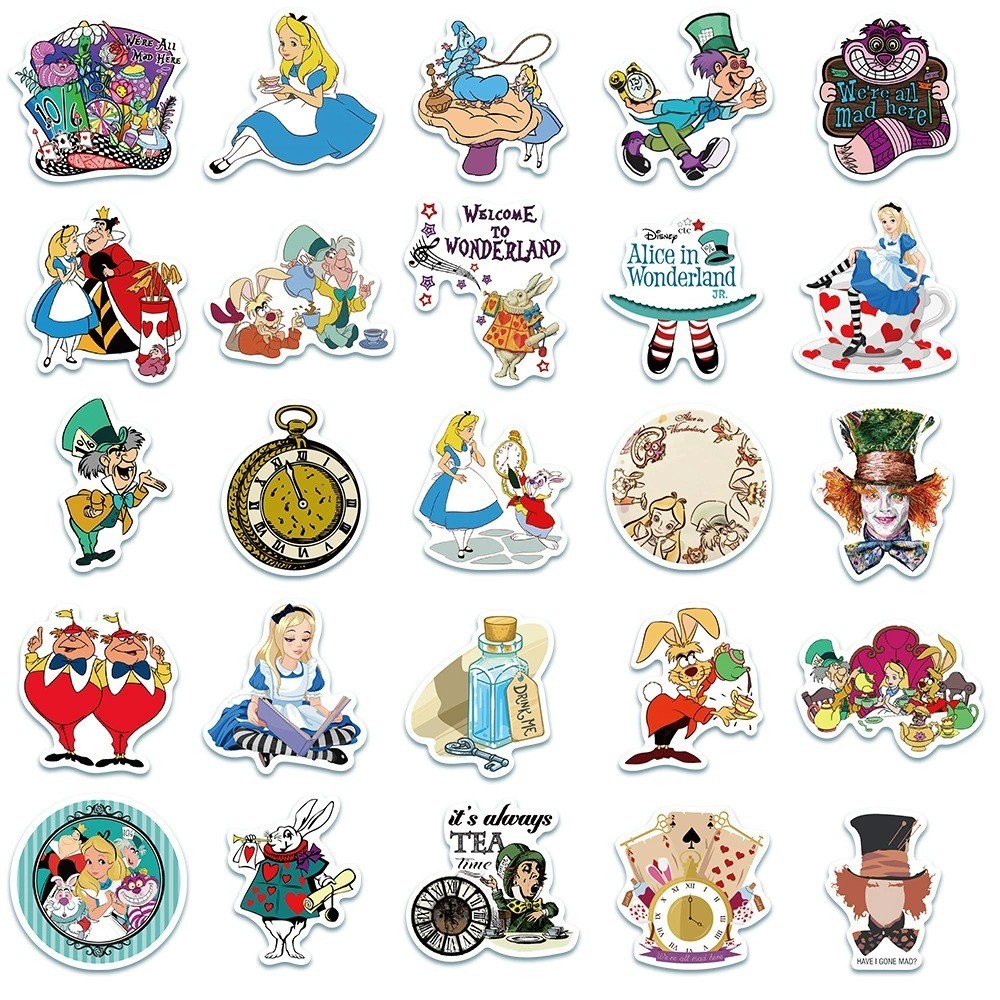 Classic Disney  Alice in Wonderland อลิซในแดนมหัศจรรย์ ดิสนี่ย์ ปริ๊นเซส 50แผ่น สติ๊กเกอร์ Sticker