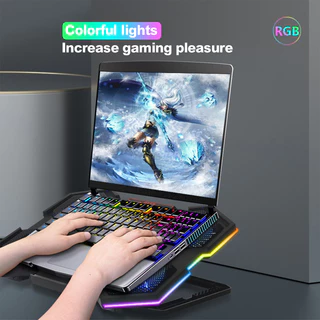 พัดลมรองโน๊ตบุ๊ค Gaming Cooler Pad พัดลมระบายความร้อนโน๊ตบุ๊ค 6 ใบพัด ระบายความร้อนโน๊ตบุ๊ค With Phone Expansion Holder