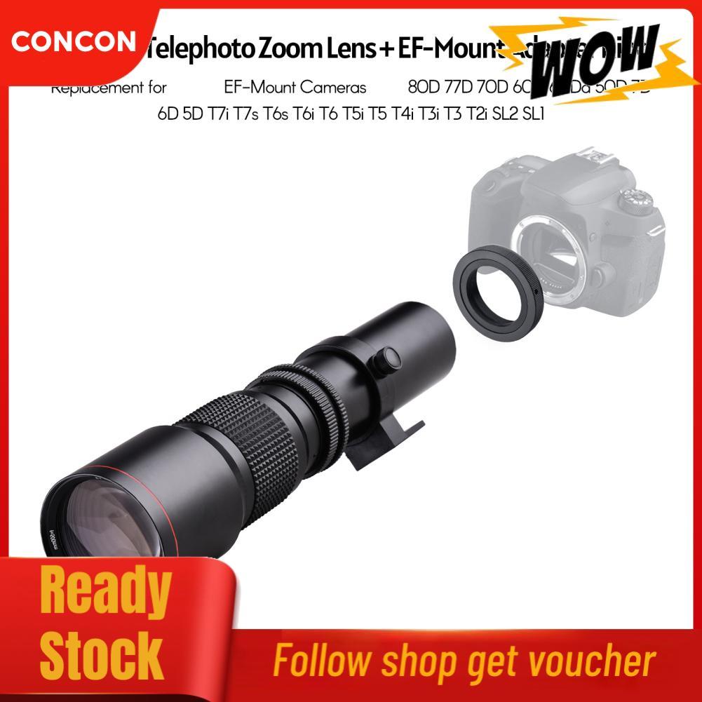 Concon 500 มม.F/8.0-32 เลนส์ซูเปอร์เทเลโฟโต้เคลือบหลายเลนส์ซูม + T-Mount TO EF-Mount แหวนอะแดปเตอร์ช