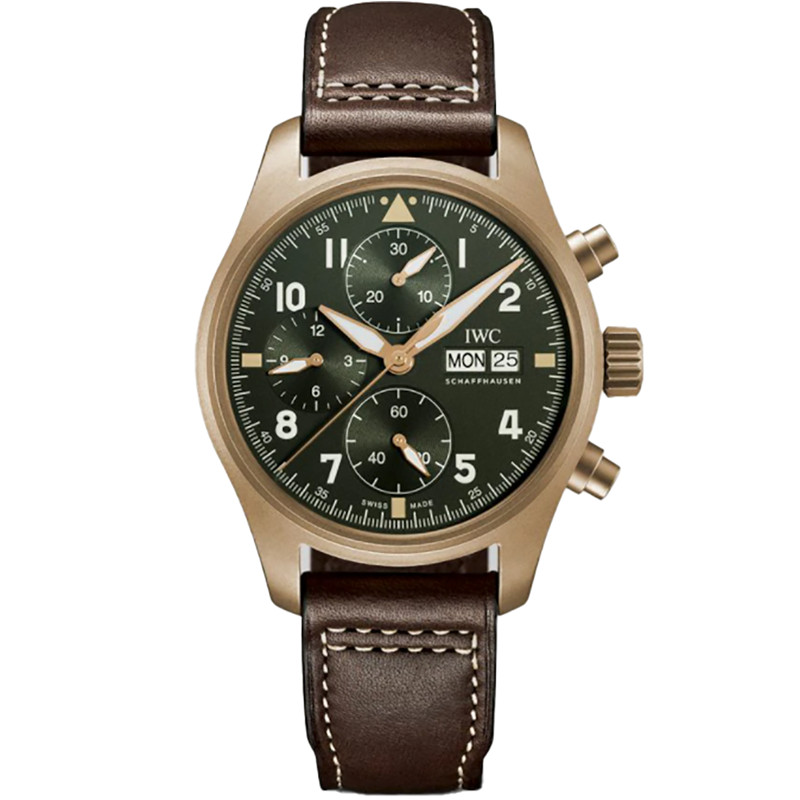 9.8 ใหม่ IW Bronze Green Disc Watch นาฬิกาผู้ชาย Pilot IW387902นาฬิกากลไกอัตโนมัติ