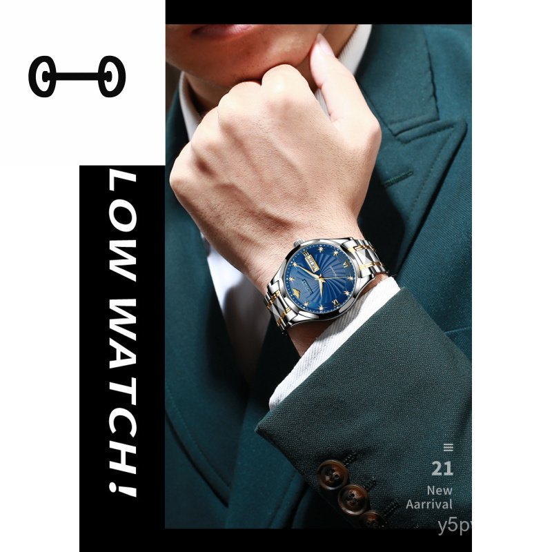 นาฬิกาผู้ชาย Oupinke แบบกลไกอัตโนมัติ พร้อมฝังเพชรเรืองแสง ปฏิทินคู่ นาฬิกาธุรกิจกันน้ำ TCVO