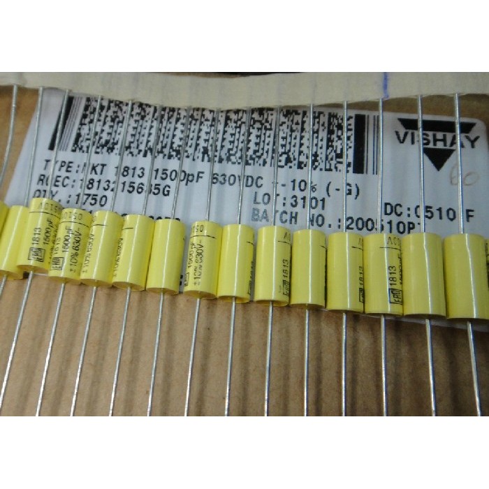 ERO MKT1813 ตัวเก็บประจุฟิล์มแนวนอน Axial 0.0015 uf, 152, 1500pf/630V