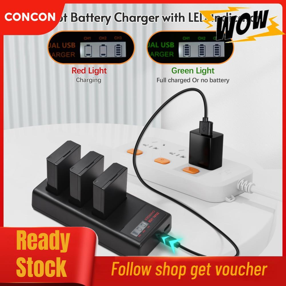Concon Concon LP-E10 เครื่องชาร์จแบตเตอรี่ 3-Slot พร้อมไฟ LED Micro USB และพอร์ต Type C + แบตเตอรี่ 