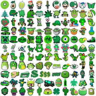 เครื่องประดับสำหรับรองเท้าแตะสีเขียว DIY charms พร้อมปิน ไอเ…