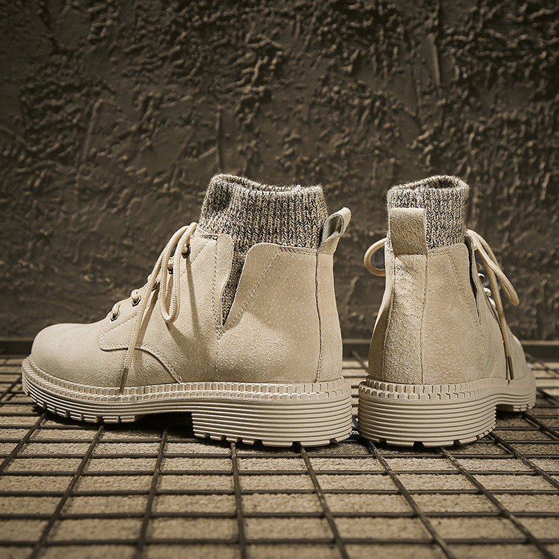 รองเท้า Chelsea Boots สำหรับผู้ชาย ออกแบบส้นสูงแบบคล้องเชือก ผลิตจากวัสดุขนแกะเพื่อกันหนาว มาตรฐานอั