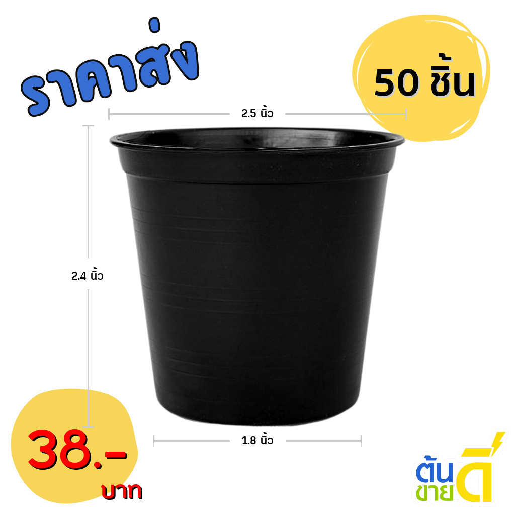 กระถาง กระถางต้นไม้ ทรงกลม 2.5 3 4 5 นิ้ว สีดำ 50 100 ใบ