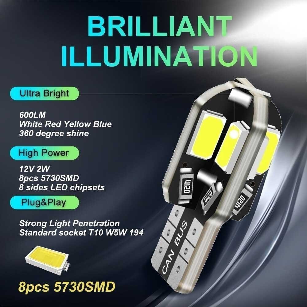 ALCENT LED Canbus LED ไฟจอดรถรถยนต์ T10 W5W 12V Cool White 1 PCS - 8SMD