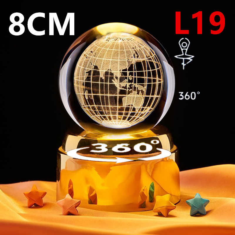 โคมไฟลูกแก้วคริสตัล 8CM หมุนได้ 360° โคมไฟหัวเตียง3D LED+USB ฐานใหญ่ฐานสูง ของขวัญวันเกิด โคมไฟตั้งโต๊ะ กลางคืน รุ่น：L19