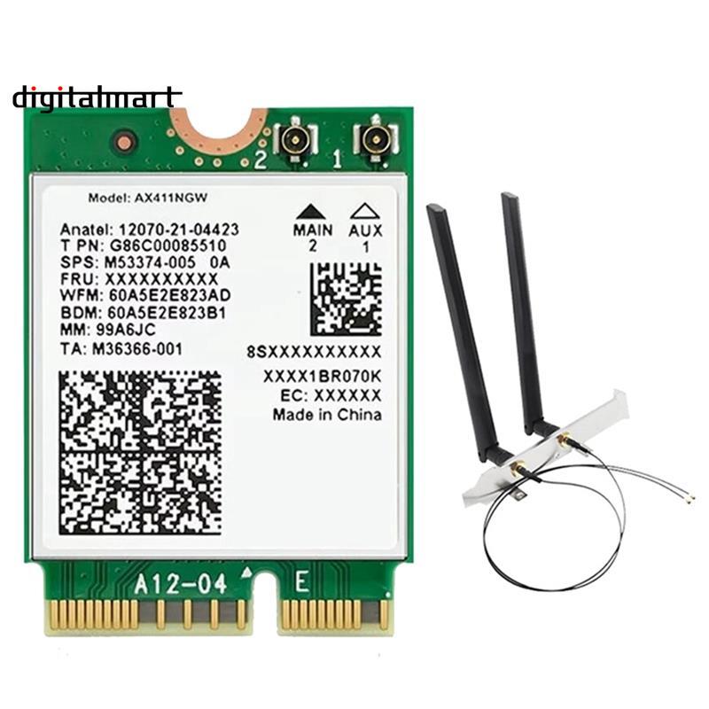 สําหรับ AX411 WiFi การ์ด + 2X8DB เสาอากาศ WiFi 6E CNVio2 BT 5.3 Tri-Band 5374Mbps โมดูลสําหรับแล็ปท็