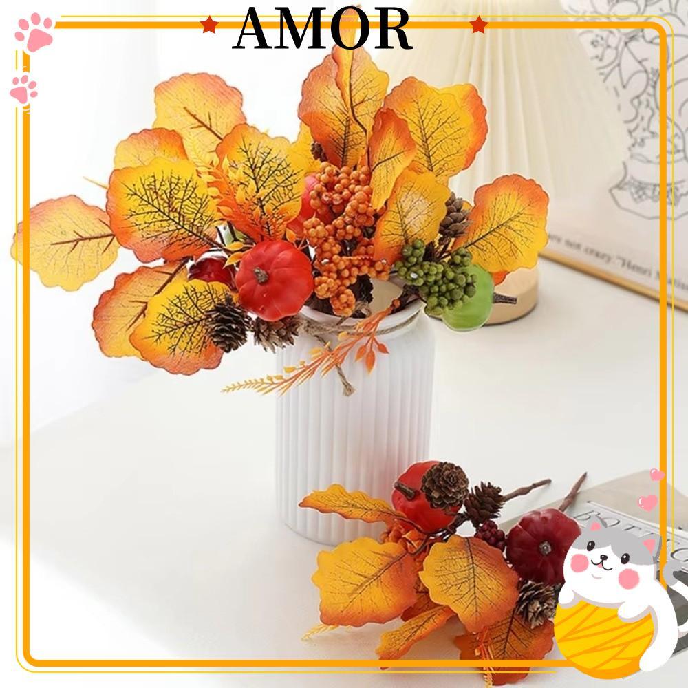 AMOR ฟักทอง Maple Leaf Decor, Flannelette Berry สาขาฟักทอง Berry สาขา, Harvest ฤดูใบไม้ร่วงประดิษฐ์ 
