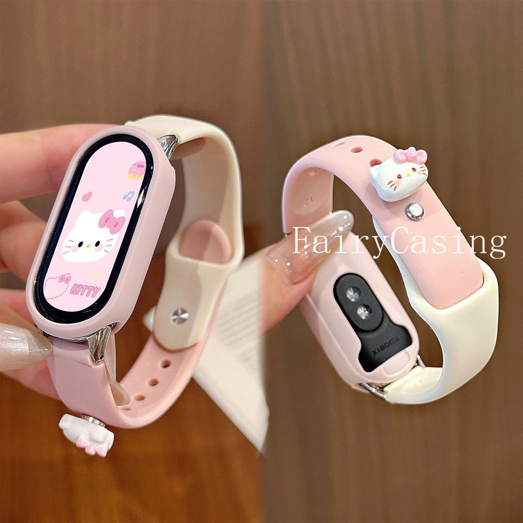 น่ารัก KT สายซิลิโคนสําหรับ Xiaomi Mi Band 10 9 รุ่นเซรามิคสร้อยข้อมือสําหรับ Mi Band 8 7 6 5 4 3 NFC WristStrap ไม่มีกรณี