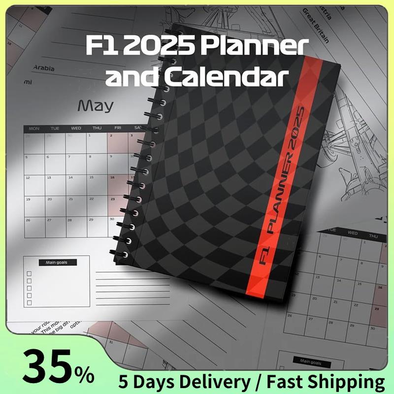 F1 2025 Planner และปฏิทิน, Planner พร้อมการออกแบบ F1 Track, Spiral Bound,Monthly Planner พร้อม Passi