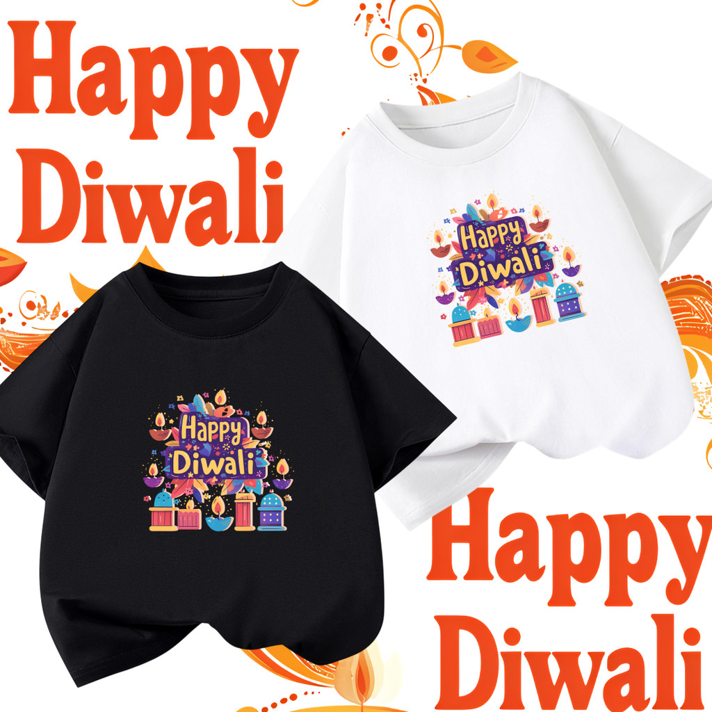 Diwali เสื้อยืด Happy Diwali Festival of Lights เสื้อยืดลําลองแฟชั่น 100% cotton สำหรับผู้ชายและผู้ห