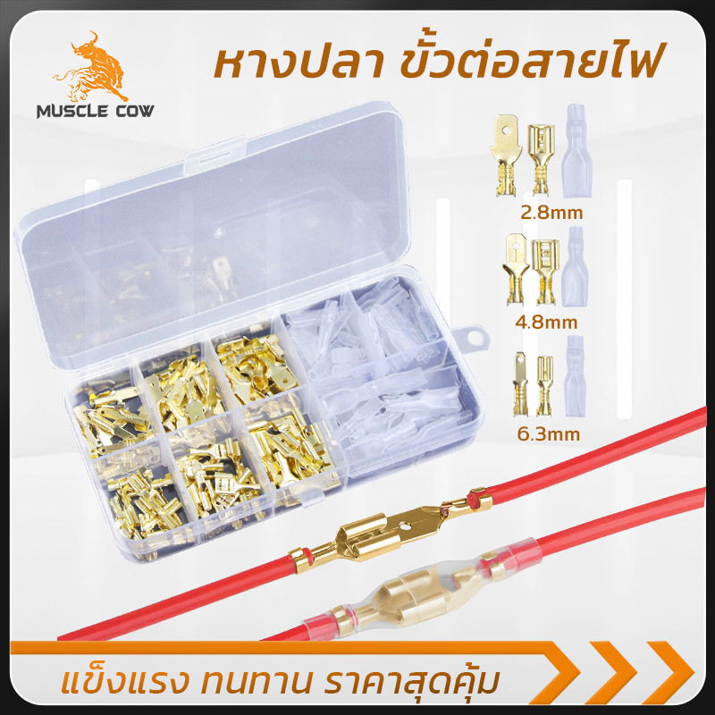 MUSCLE COW หางปลาทองเหลืองพร้อมฉนวน 135 ชิ้น หลายขนาด ใช้งานไฟฟ้ารถยนต์ สะดวกในกล่อง