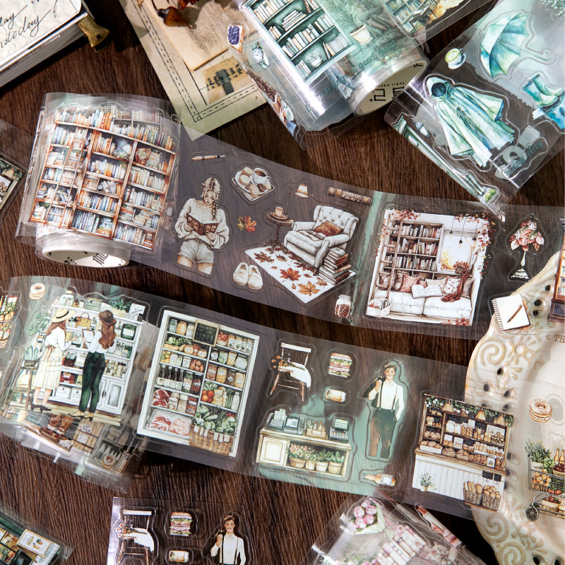 นาย กระดาษ 200 ซม./ ม้วนกันน้ํา PET เทปห่วงยาว Library สวนดอกไม้ร้านสะดวกซื้อรูปแบบตัวละครเทปหนังสือมือ creative DIY การ์ดอวยพรถ้วย notepad เทปตกแต่ง