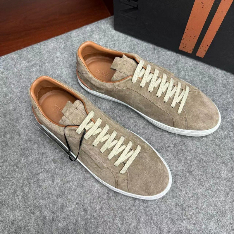 8GFT Zegn'''@ Men's Solid Color Lace-up Sneakers, Suede Leather Low-top Casual Fashion Sneakers