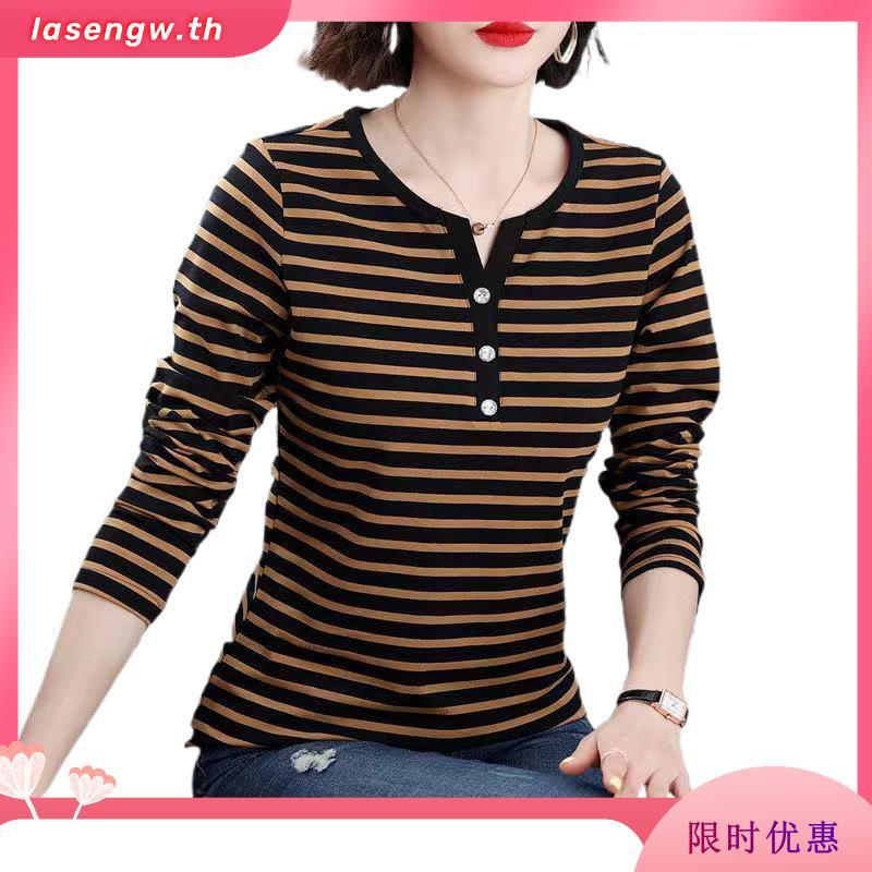 M ~ 5xl Plus ขนาดผู้หญิงแขนยาวลายเสื้อยืดผู้หญิงฤดูใบไม้ร่วงเวอร์ชั่นเกาหลีหลวม Slimmer ดูปกเนื้อรอบ