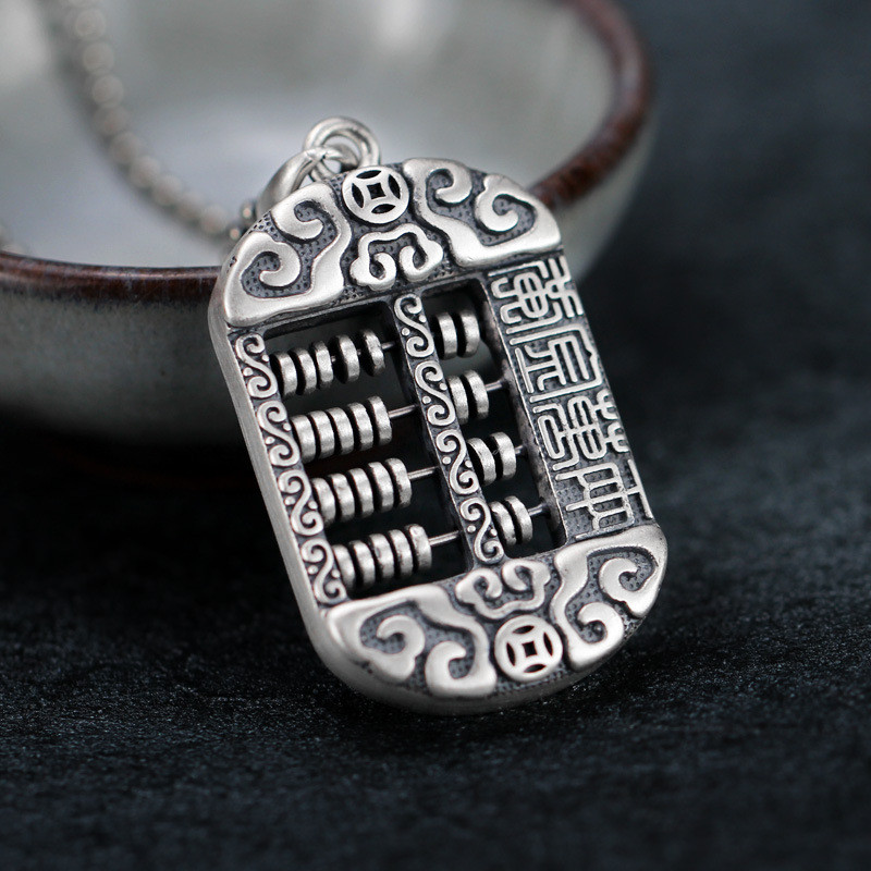 925 เงินสเตอร์ลิงเสื้อกันหนาวผู้หญิงแฟชั่นรอบลูกปัด Ruyi สร้อยคอเงิน Retro Abacus จี้ยาว All-Match เ