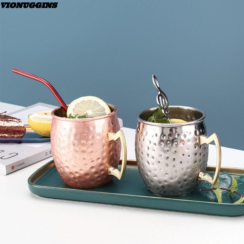 VIONUGGINS ถ้วยทองแดงบริสุทธิ์, Moscow Mule Handcrafted ถ้วยแก้ว,ที่แข็งแกร่ง Riveted Handle Hammere