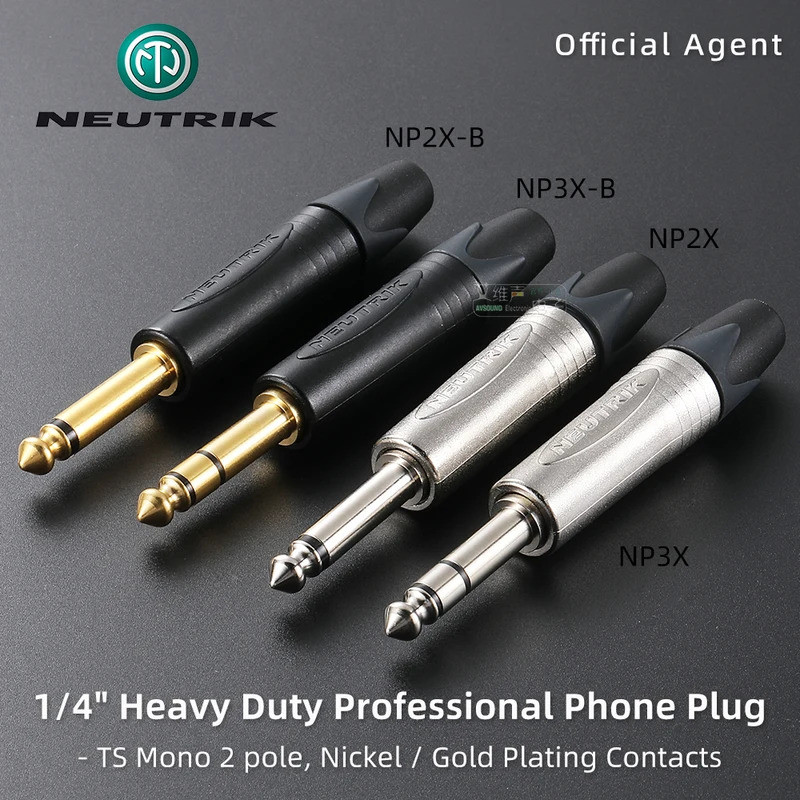 Neutrik แจ็ค 1/4 "6.35 มม. Heavy Duty ปลั๊กโทรศัพท์ NP2X NP3X NP2RX NP3RX Mono/สเตอริโอกีตาร์งูลําโพงสายสัญญาณเสียง Connector