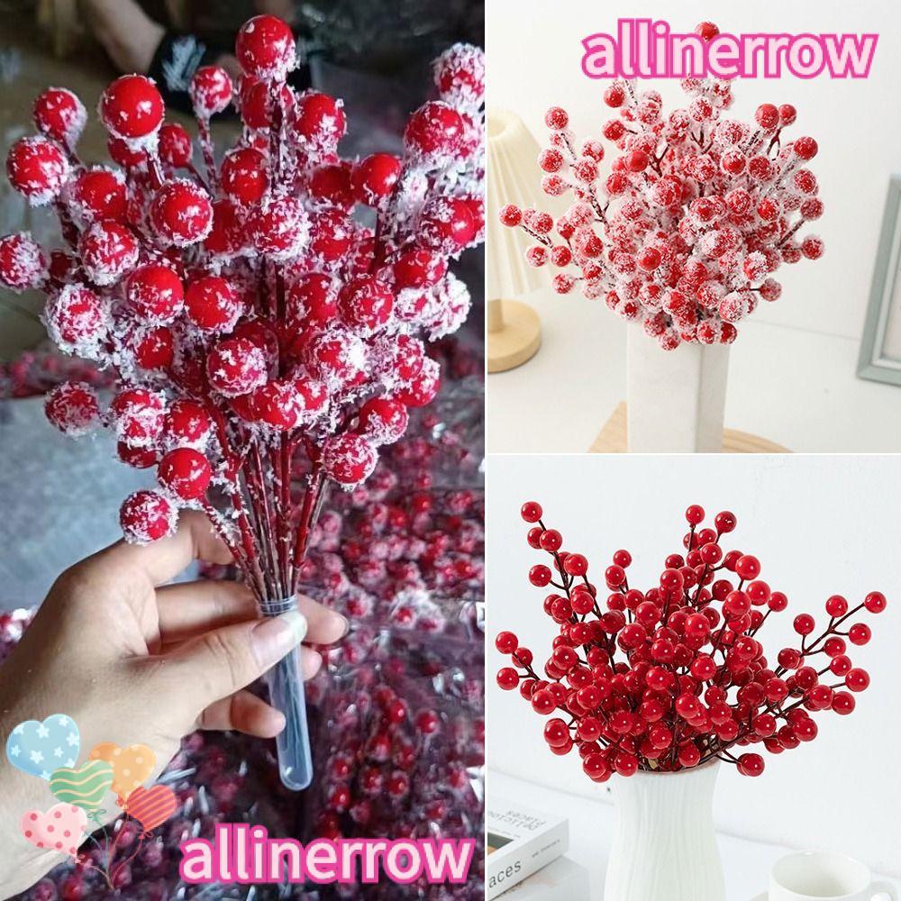 ALLINERROW 10 ชิ้น Red Berries สาขา, สีแดงพร้อม Frost Christmas Berry สาขา, ตกแต่งบ้าน Party Supplie